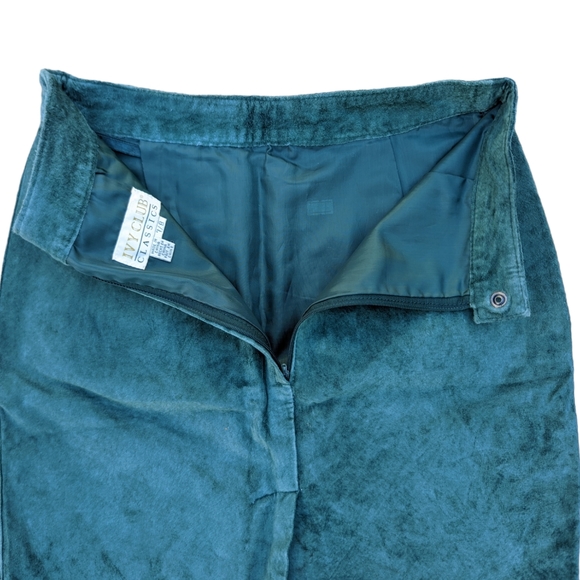 Green Turquoise Vintage 80s Suede Pencil Skirt High Rise Pleat Miniskirt Size 7 - Picture 9 of 10